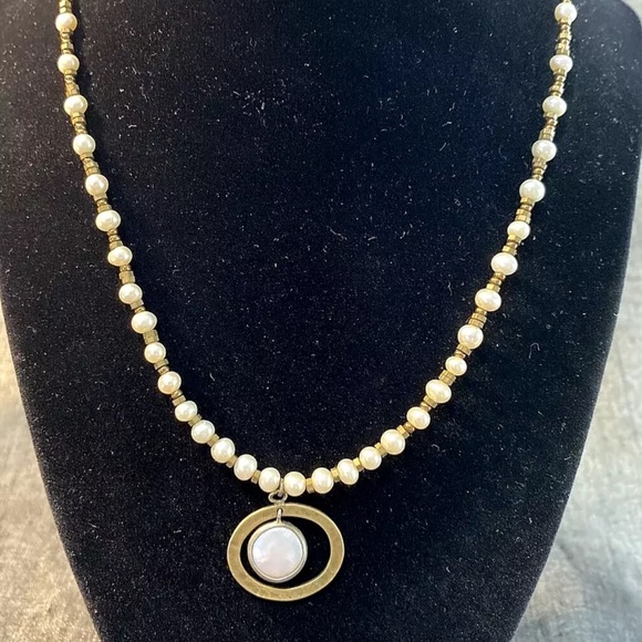 Silpada Vintage Go Coastal Pearl Brass & Sterling Silver Necklace 19" Adjustable - Picture 7 of 8